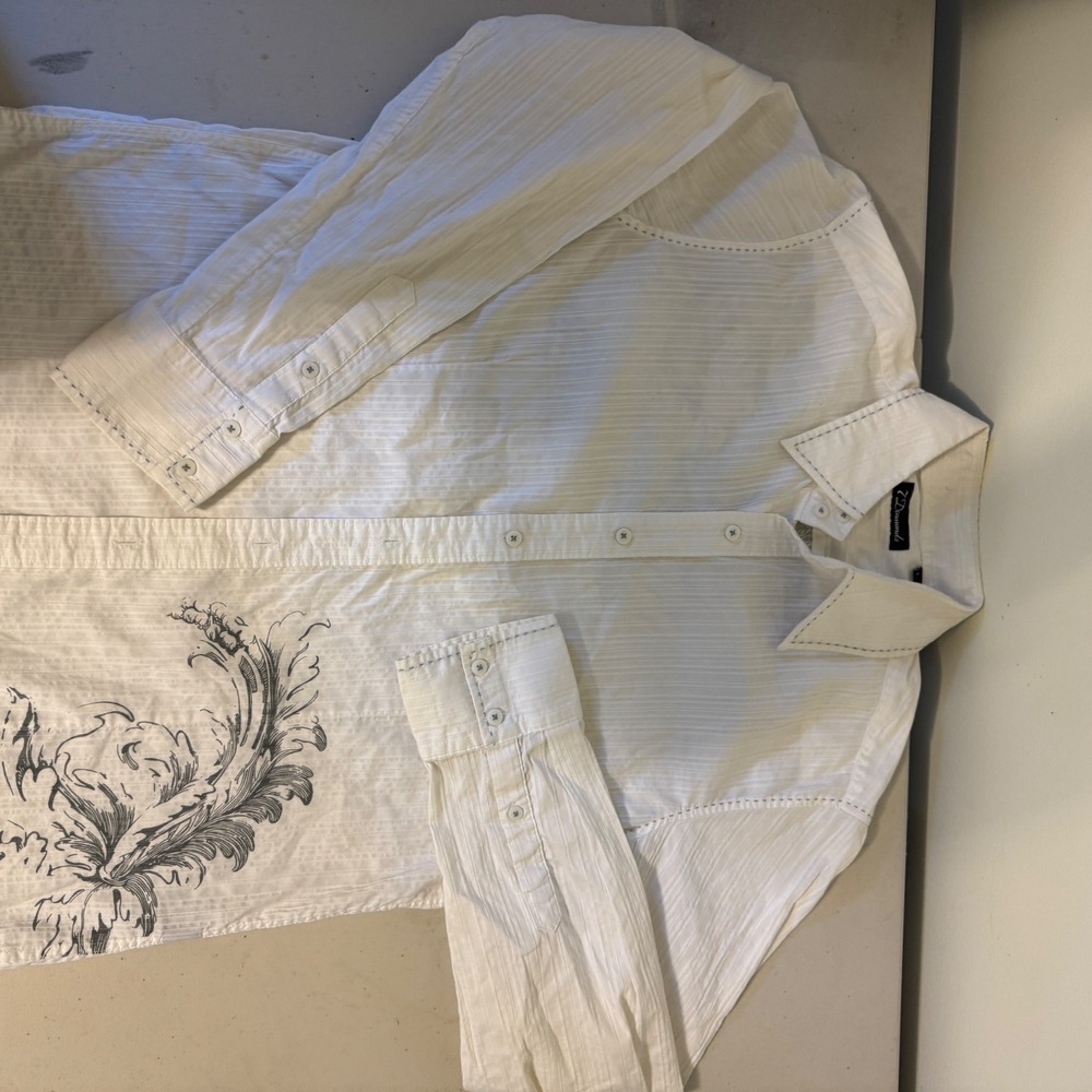 7 Diamonds Mens White‎ Long Sleeve Button Up Shirt L Floral Pattern